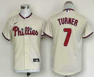 Youth Philadelphia Phillies #7 Trea Turner Cream Stitched MLB Cool Base Nike Jersey->mlb youth jerseys->MLB Jersey